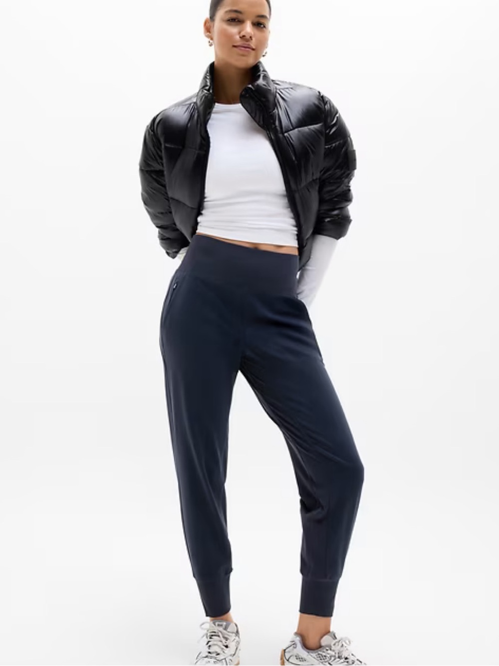 Athleta Venice High-Rise Jogger Pants Navy Blue XS Zip Pockets